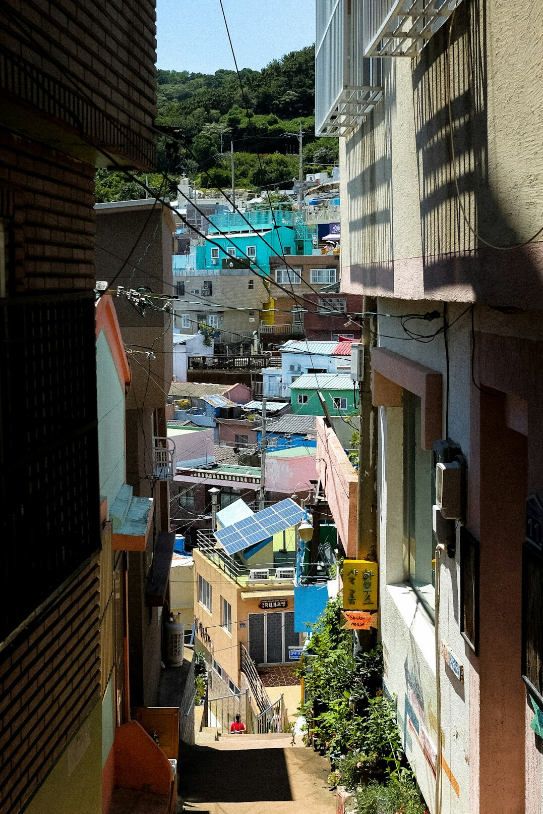 Colorful narrow alley in a hillside Chilean city